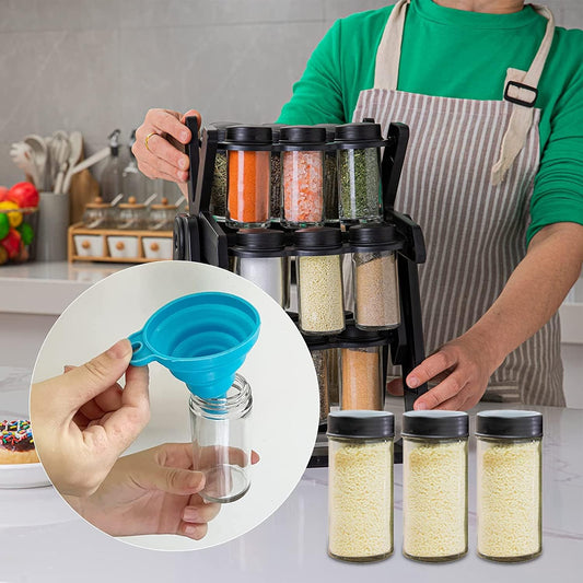 Rotating Spice Rack With 18Pcs Glass Jar