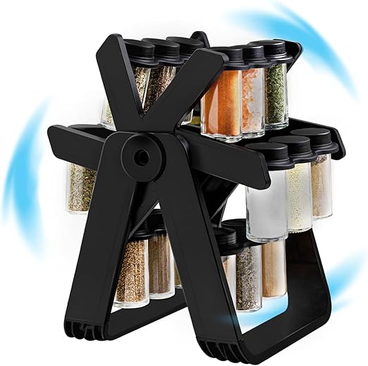 Rotating Spice Rack With 18Pcs Glass Jar