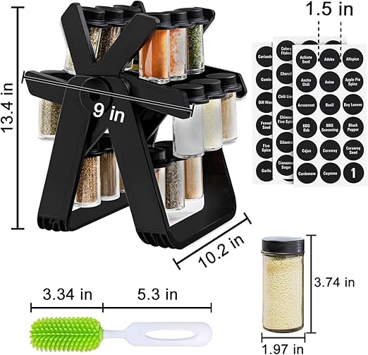 Rotating Spice Rack With 18Pcs Glass Jar