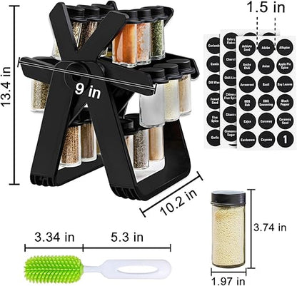 Rotating Spice Rack With 18Pcs Glass Jar